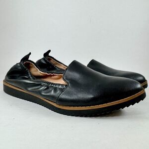 Adrienne Vittadini Womens Black Leather Pointed Toe Scrunch Slip On Loafers 6.5‎